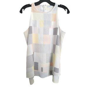 DKNYC White Geometric Stripe Print Pattern Sleeveless Tank Top Blouse Size Small